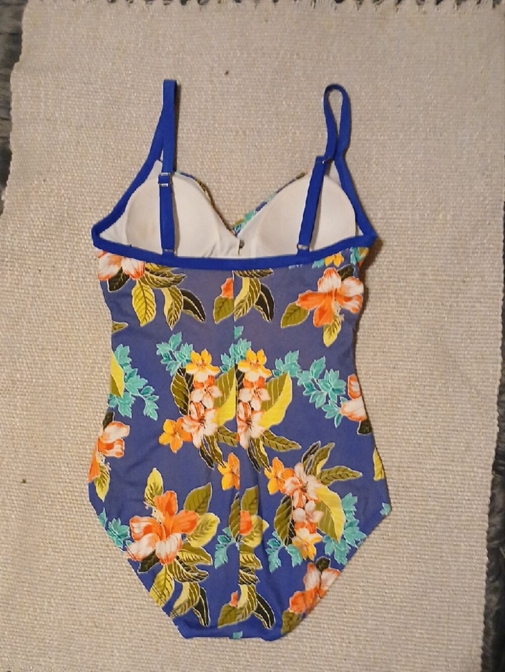 Jantzen Blue Floral One-Piece Swimsuit with Orange & Yellow Blooms - Picture 5 of 8